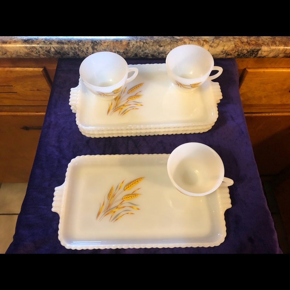 Vintage Anchor hocking honey wheat snack trays cup